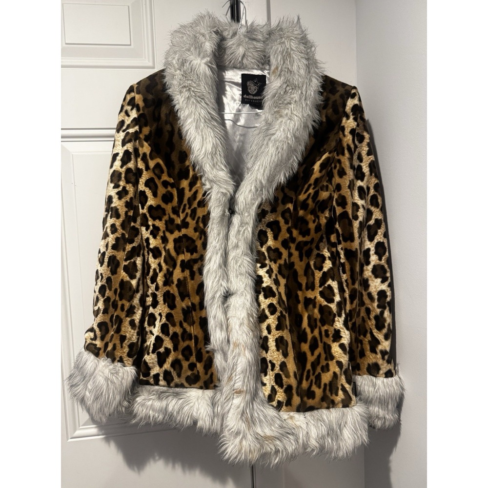 Vintage Dollhouse Leopard Fur Cuffs Penny Lane Jacket‎ Women's S Y2K faux Fur